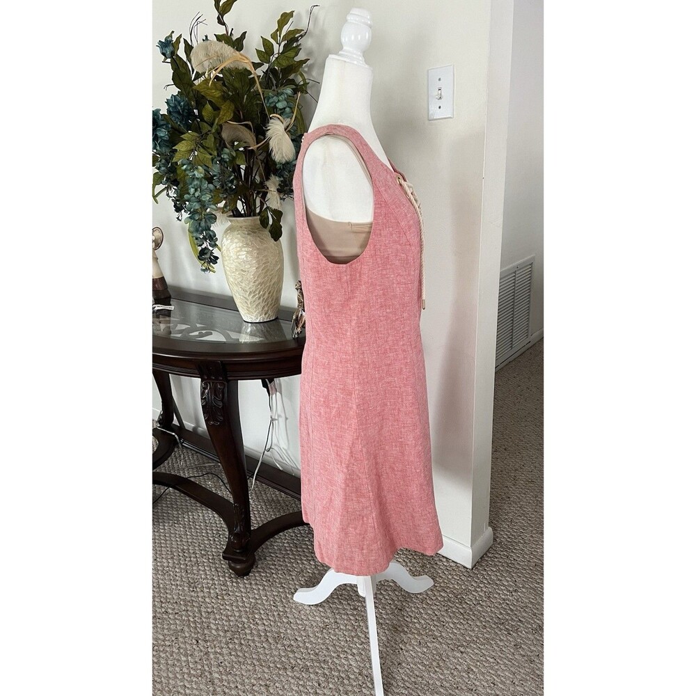 Kensie Linen Blend Mini Dress L NWT Coral Pink Lace Up Nautical Summer Sleeveles - Picture 3 of 12